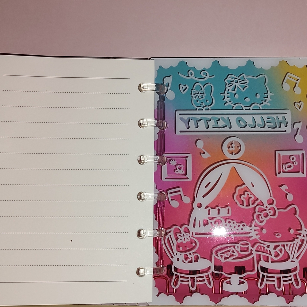 New! Hello Kitty A7 Acrylic Shaker Notebook with Pink Charm & Paper - Picture 3 of 4